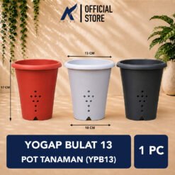 Yogap Bulat 13 Pot Tanaman (YPB13) Plastik Tumbuhan Hias Bunga Daun Putih Hitam merah Bata Diameter Atas 13 cm Centi meter