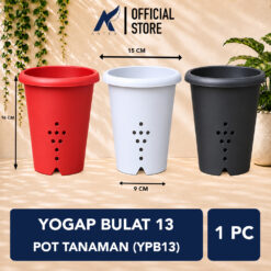 Yogap Bulat 13 Pot Tanaman (YPB13) Plastik Tumbuhan Hias Bunga Daun Putih Hitam merah Bata Diameter Atas 15 cm Centi meter