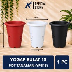 Yogap Bulat 15 Pot Tanaman (YPB15) Plastik Tumbuhan Hias Bunga Daun Putih Hitam merah Bata Diameter Atas 15 cm Centi meter