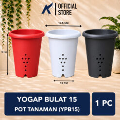 Yogap Bulat 15 Pot Tanaman (YPB15) Plastik Tumbuhan Hias Bunga Daun Putih Hitam merah Bata Diameter Atas 17.5 cm Centi meter