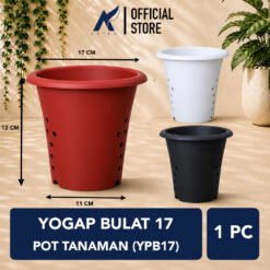 Yogap Bulat 17 Pot Tanaman (YPB17) Plastik Tumbuhan Hias Bunga Daun Putih Hitam Merah Bata Diameter Atas 17 cm Centi meter