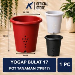 Yogap Bulat 17 Pot Tanaman (YPB17) Plastik Tumbuhan Hias Bunga Daun Putih Hitam Merah Bata Diameter Atas 17 cm Centi meter