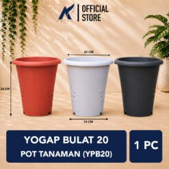 Yogap Bulat 20 Pot Tanaman (YPB20) Plastik Tumbuhan Hias Bunga Daun Putih Hitam merah Bata Diameter Atas 20 cm Centi meter