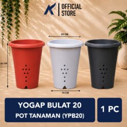 Yogap Bulat 20 Pot Tanaman (YPB20) Plastik Tumbuhan Hias Bunga Daun Putih Hitam merah Bata Diameter Atas 20 cm Centi meter