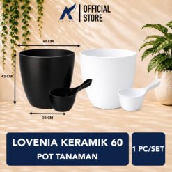 LOVENIA KERAMIK 60 POT TANAMAN Plastik Tumbuhan Bak Mandi Hias Bunga Daun Gayung Diameter Atas 60 cm Centi meter Putih Hitam