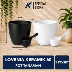 LOVENIA KERAMIK 60 POT TANAMAN Plastik Tumbuhan Bak Mandi Hias Bunga Daun Gayung Diameter Atas 45 cm Centi meter Putih Hitam