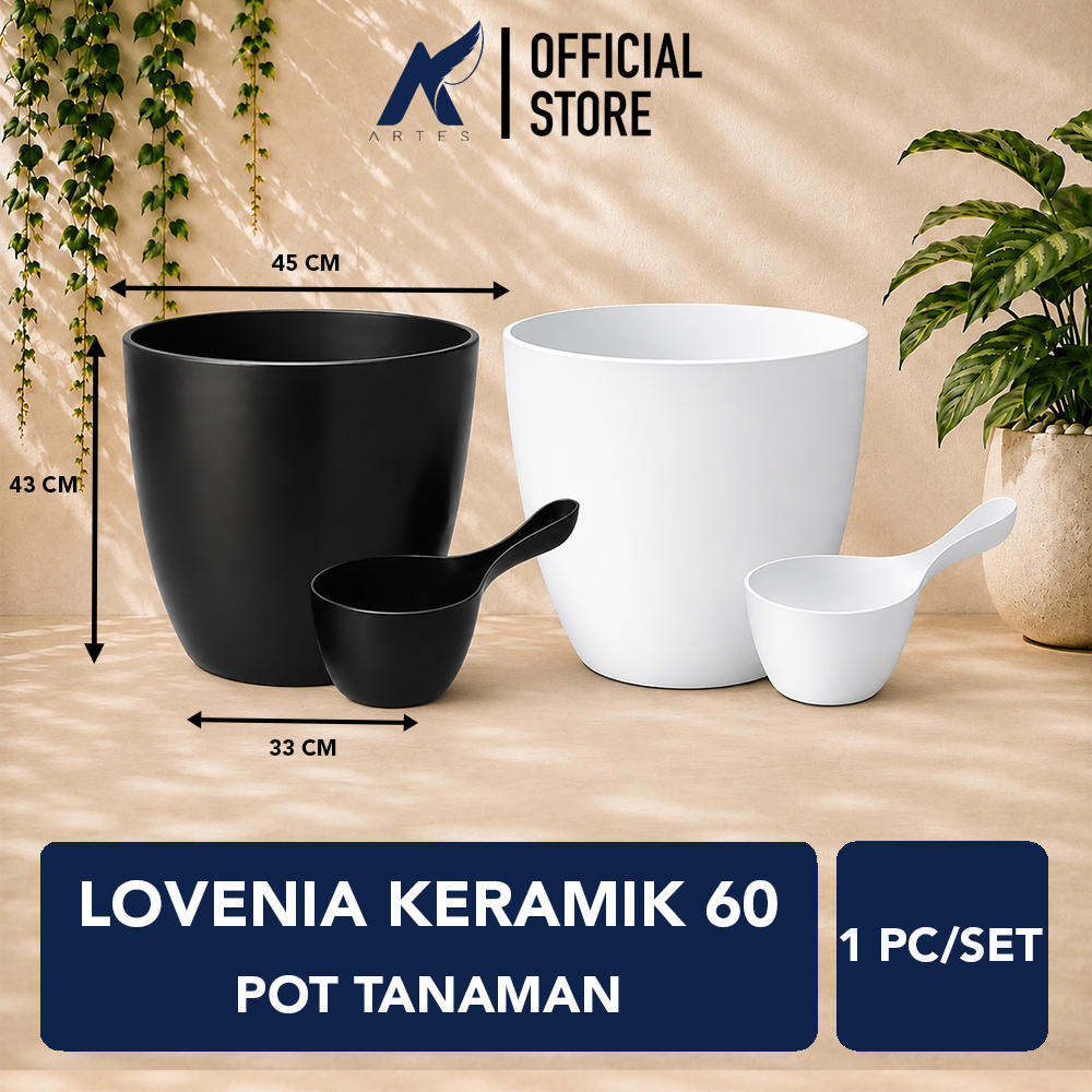 LOVENIA KERAMIK 60 POT TANAMAN Plastik Tumbuhan Bak Mandi Hias Bunga Daun Gayung Diameter Atas 45 cm Centi meter Putih Hitam