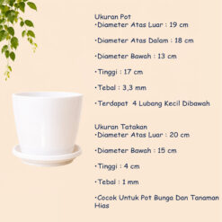 Lovenia Keramik 22 Pot + Tatak Tanaman Alas Plastik Tumbuhan Bak Mandi Hias Bunga Daun Putih Diameter Atas 19 Cm Centi Meter - Gambar 4