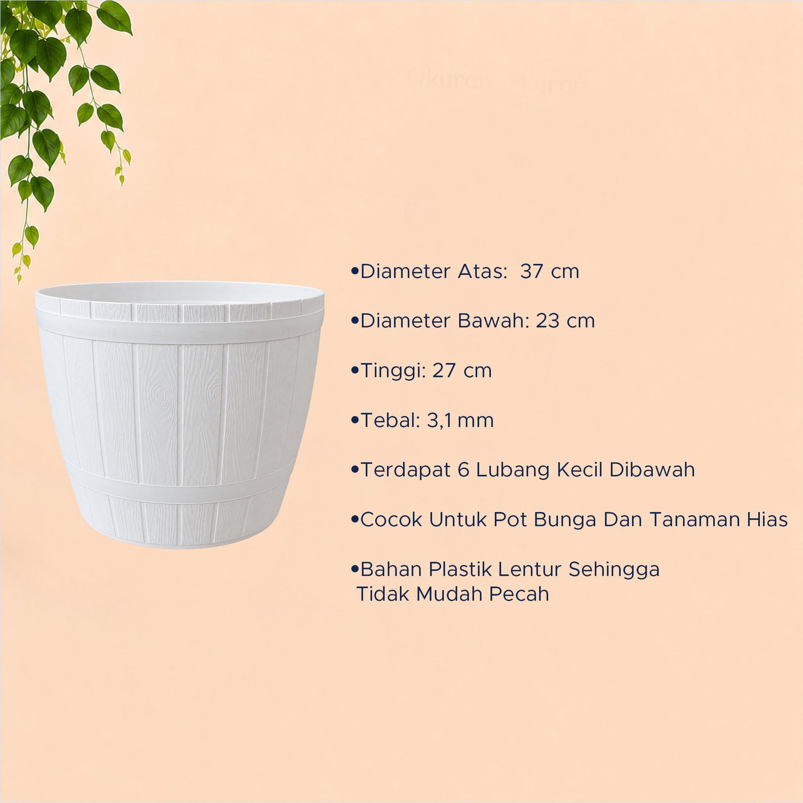 Lovenia Gentong 37 Pot Tanaman (8837) Plastik Tumbuhan Hias Bunga Daun Putih Diameter Atas 37cm Centi meter - Gambar 4