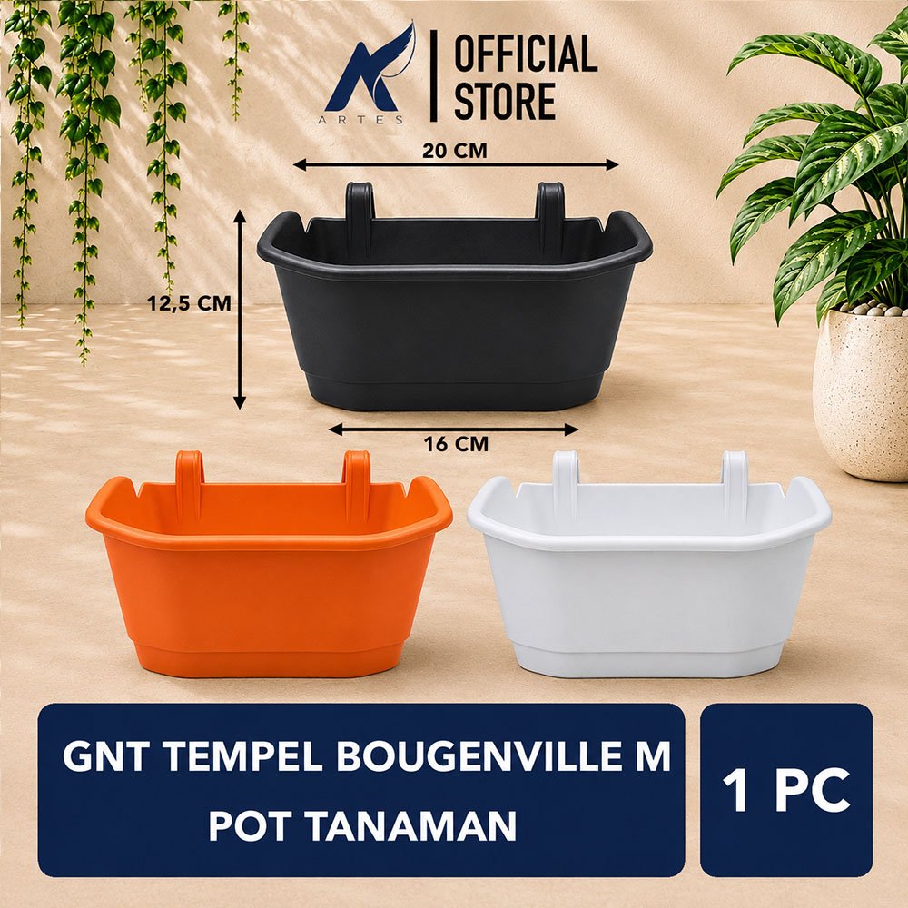 GNT Tempel Bougenville M Pot Tanaman Tumbuhan Tempel Tembok Dinding Hias Bunga Putih Hitam Merah Bata Lebar Atas 20 cm Centi meter