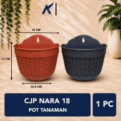 CJP Nara 18 Pot Tanaman Tumbuhan Tempel Tembok Dinding Hias Bunga (5518) Hitam Merah Bata Lebar Atas 18 cm Centi meter