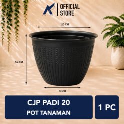 CJP Padi 20 Pot Tanaman Tumbuhan Hias Bunga dll Plastik (9920) Hitam Diameter Atas 20 cm Centi meter