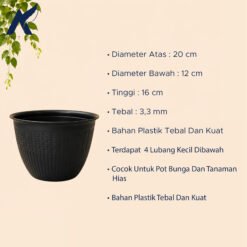 Alternative view of CJP Padi 20 Pot Tanaman Tumbuhan Hias Bunga dll Plastik (9920) Hitam Diameter Atas 20 cm Centi meter