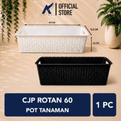 CJP Rotan 60 Pot Tanaman Tumbuhan Segi Empat Hias Bunga dll (8003) Putih Hitam Panjang 60 cm Centi meter
