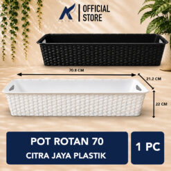 CJP Rotan 70 Pot Tanaman Tumbuhan Segi Empat Hias Bunga dll (8004) Putih Hitam Panjang 70.8 cm Centi meter