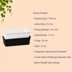 CJP Rotan 70 Pot Tanaman Tumbuhan Segi Empat Hias Bunga dll (8004) Putih Hitam Panjang 70.8 cm Centi meter - Gambar 4