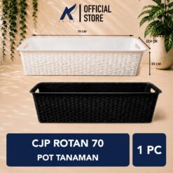 CJP Rotan 70 Pot Tanaman Tumbuhan Segi Empat Hias Bunga dll (8004) Putih Hitam Panjang 70 cm Centi meter