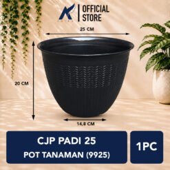 CJP Padi 25 Pot Tanaman (9925) Plastik Tumbuhan Hias Bunga Daun Putih Hitam merah Bata Diameter Atas 25 cm Centi meter