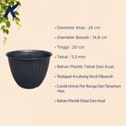 CJP Padi 25 Pot Tanaman (9925) Plastik Tumbuhan Hias Bunga Daun Putih Hitam merah Bata Diameter Atas 25 cm Centi meter - Gambar 4
