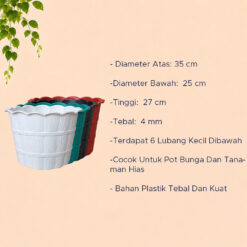 Shalom Country 35 Pot Tanaman Plastik Tumbuhan Hias Bunga Daun Hitam Putih Hijau Merah Bata Diameter Atas 35 cm Centi meter - Gambar 4