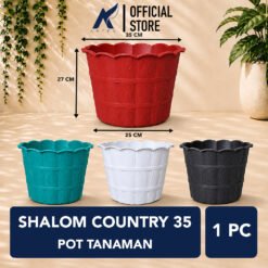 Shalom Country 35 Pot Tanaman Plastik Tumbuhan Hias Bunga Daun Hitam Putih Hijau Merah Bata Diameter Atas 35 cm Centi meter