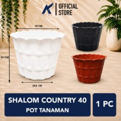 Shalom Country 40 Pot Tanaman Plastik Tumbuhan Hias Bunga Daun Hitam Putih Merah Bata Diameter Atas 40 cm Centi meter