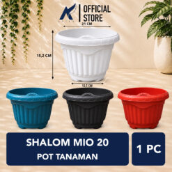 Shalom Mio 20 Pot Tanaman Plastik Tumbuhan Hias Bunga Daun Hitam Putih Hijau Merah Bata Diameter Atas 21 cm Centi meter