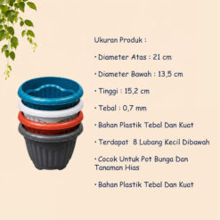 Shalom Mio 20 Pot Tanaman Plastik Tumbuhan Hias Bunga Daun Hitam Putih Hijau Merah Bata Diameter Atas 21 cm Centi meter - Gambar 4