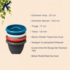 Shalom Mio 20 Pot Tanaman Plastik Tumbuhan Hias Bunga Daun Hitam Putih Hijau Merah Bata Diameter Atas 20 cm Centi meter - Gambar 4