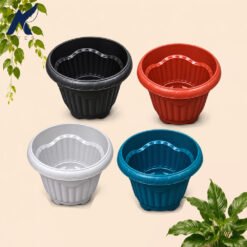 Alternative view of Shalom Mio 25 Pot Tanaman Plastik Tumbuhan Hias Bunga Daun Hitam Putih Hijau Merah Bata Diameter Atas 25 cm Centi meter