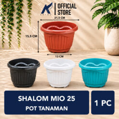 Shalom Mio 25 Pot Tanaman Plastik Tumbuhan Hias Bunga Daun Hitam Putih Hijau Merah Bata Diameter Atas 21,5 cm Centi meter