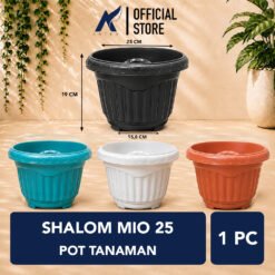 Shalom Mio 25 Pot Tanaman Plastik Tumbuhan Hias Bunga Daun Hitam Putih Hijau Merah Bata Diameter Atas 25 cm Centi meter