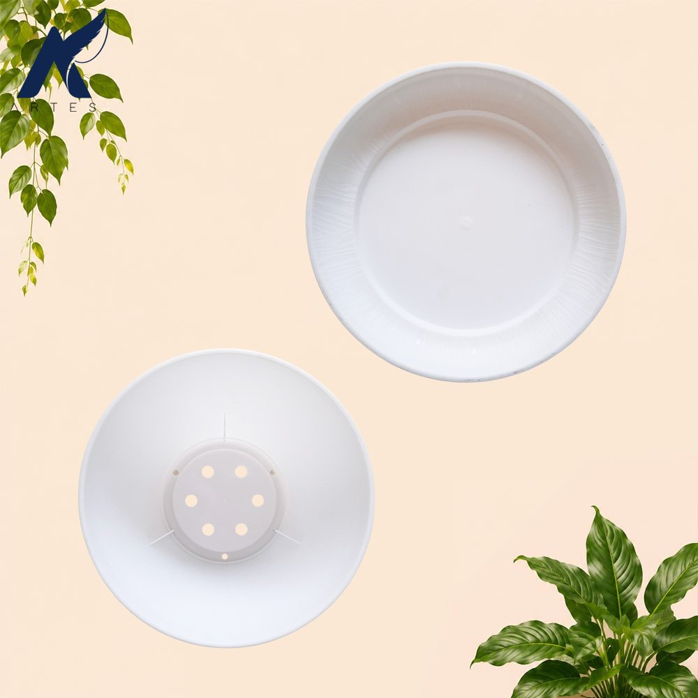 Lovenia Keramik 22 Pot + Tatak Tanaman Alas Plastik Tumbuhan Bak Mandi Hias Bunga Daun Putih Diameter Atas 22 Cm Centi Meter - Gambar 3