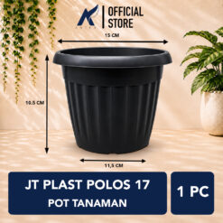 JT PLAST POLOS 17 POT TANAMAN Plastik Tumbuhan Hias Bunga Daun Hitam Diameter Atas 15 cm Centi meter