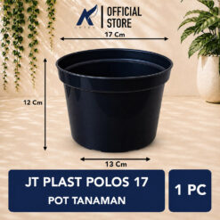 JT PLAST POLOS 17 POT TANAMAN Plastik Tumbuhan Hias Bunga Daun Hitam Diameter Atas 17 cm Centi meter