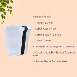 NKT Kotak 5 Pot Tanaman Plastik Tumbuhan Hias Bunga Daun Bening Hitam Putih Lebar Atas 5 cm Centi meter - Gambar 4