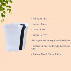 NKT Kotak 5 Pot Tanaman Plastik Tumbuhan Hias Bunga Daun Bening Hitam Putih Lebar Atas 5 cm Centi meter - Gambar 4