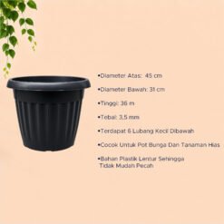 Glori Grace 45 Pot Tanaman Plastik Kuping Tumbuhan Hias Bunga Daun Hitam Diameter Atas 45 cm Centi meter - Gambar 4