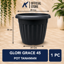 Glori Grace 45 Pot Tanaman Plastik Kuping Tumbuhan Hias Bunga Daun Hitam Diameter Atas 45 cm Centi meter