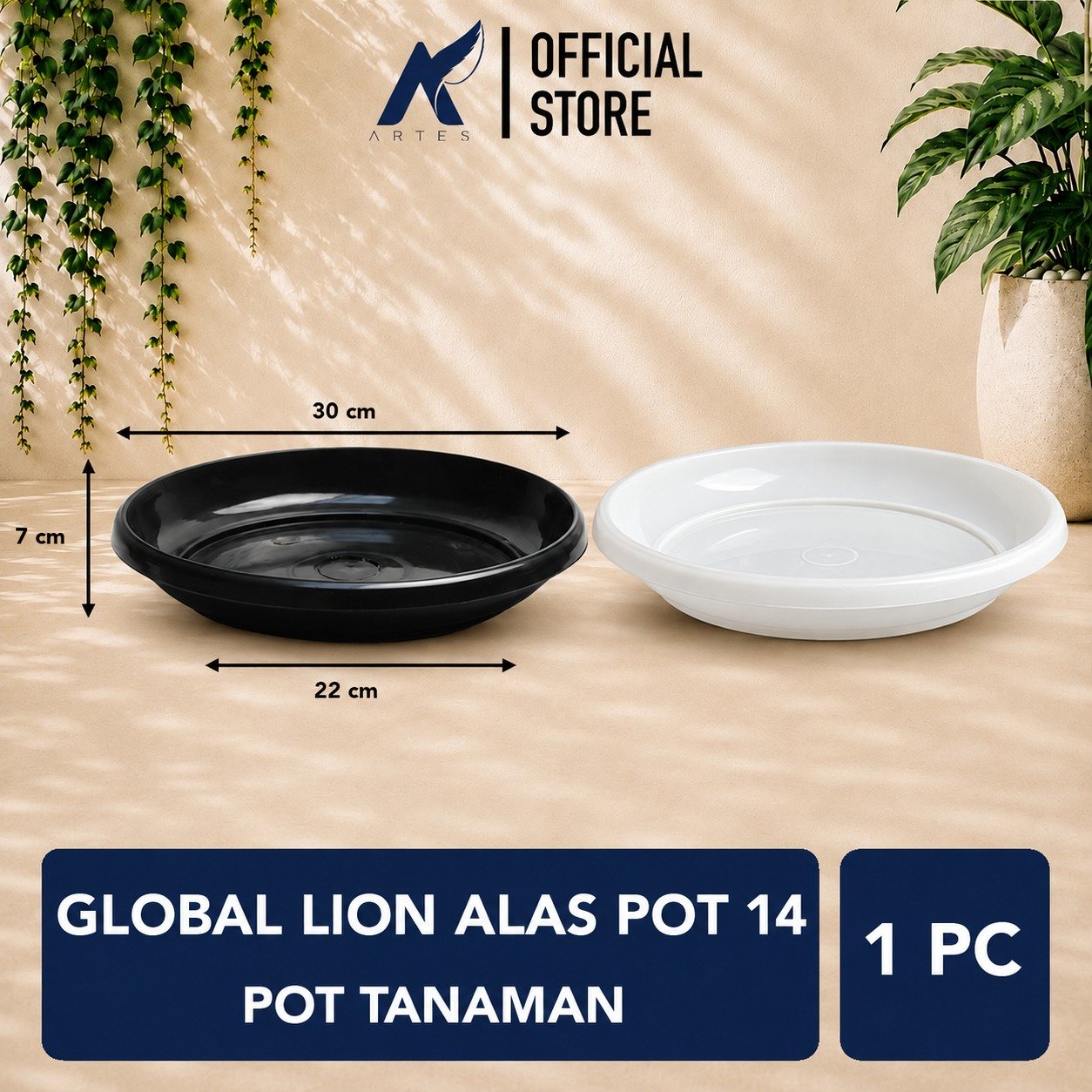 Global Lion Alas Pot 14 Pot Tanaman Tatakan Tatak Tumbuhan Bunga Plastik Hitam Putih Diameter 30 cm Centi meter