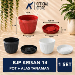 BJP KRISAN 14 Pot + Tatak Tanaman Alas Plastik Tumbuhan Hias Bunga Daun Hitam Merah Bata Diameter Atas 15 cm Centi meter