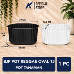 BUDI JAYA PLASTIK POT REGGAE OVAL 15 BJP Tanaman Tumbuhan Hias Bunga Panjang Oval 27 cm Hitam Putih