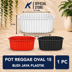 BUDI JAYA PLASTIK POT REGGAE OVAL 15 BJP Tanaman Tumbuhan Hias Bunga Panjang Oval 27,5 cm Hitam Putih Merah Bata