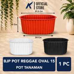 BUDI JAYA PLASTIK POT REGGAE OVAL 15 BJP Tanaman Tumbuhan Hias Bunga Panjang Oval 27,5 cm Hitam Putih Merah Bata
