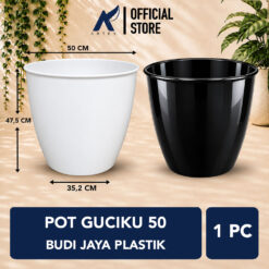 POT GUCIKU 50 BUDI JAYA PLASTIK Bunga Tanaman Tumbuhan Plastik BJP Model Keramik Polos Glossy Tebal Kuat + Roda Bawah Aesthetic Estetik Minimalis Diameter 50 cm Putih Hitam