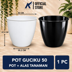 POT GUCIKU 50 BUDI JAYA PLASTIK Bunga Tanaman Tumbuhan Plastik BJP Model Keramik Polos Glossy Tebal Kuat + Roda Bawah Aesthetic Estetik Minimalis Diameter 50 cm Putih Hitam