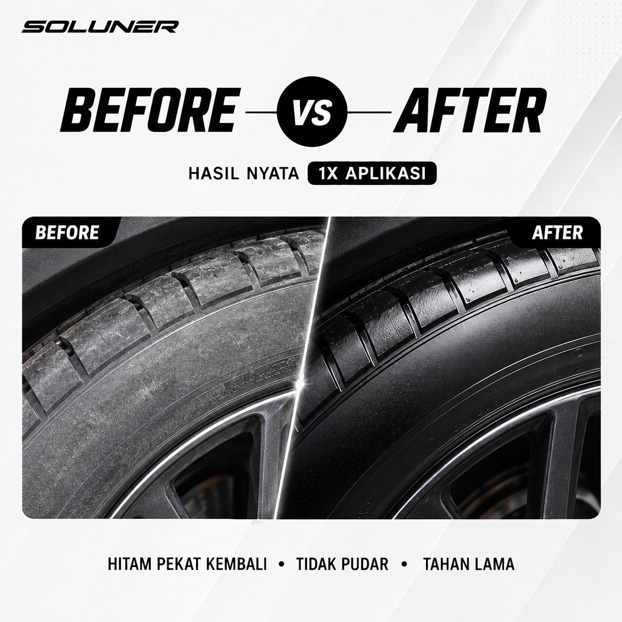 SOLUNER Tire Armor Semir Ban Untuk Semua Ban Motor Mobil Pengkilap Black Kinclong Hydrophobic Tahan Lama Busa Poles Bulat Anti Lengket - Gambar 2