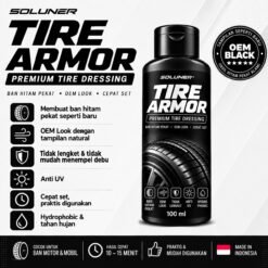 SOLUNER Tire Armor Semir Ban Untuk Semua Ban Motor Mobil Pengkilap Black Kinclong Hydrophobic Tahan Lama Busa Poles Bulat Anti Lengket