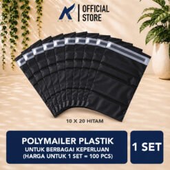 Polymailer Plastik Untuk Berbagai Keperluan Pembungkus Kantong Packing Plastic Lem Seal Polymeiler Package Packaging Waterproof Meiler Poli Poly Mailer Online Store Shop Semi Glossy Glosi Black Hitam 10 x 20 10x20 cm Centimeter Senti