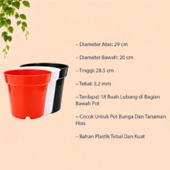 POT SRONDOL 30 Tumbuhan Tinggi Hias Bunga Batu Plastik Tebal dll Hitam Putih Merah Bata Diameter atas 29 Cm - Gambar 4